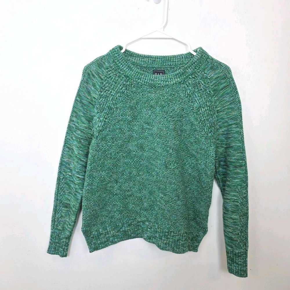 GAP Green Heathered 100% Cotton Classic‎ Casual Textured Sweater Size XS